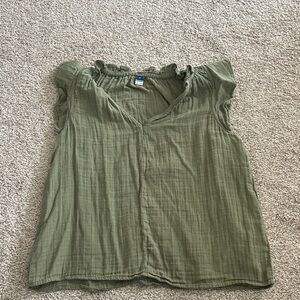 Old Navy Olive Blouse with Ruffle Sleeves